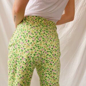 Vintage High Waist Green Floral Crop Pants